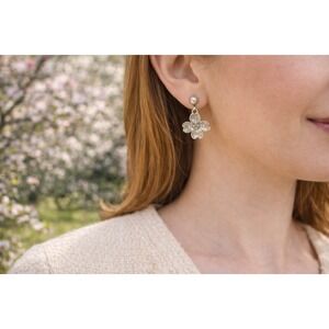 Vtg NYE Sterling Dogwood Blossom Dangle Earrings 3/4" Brattleboro VT